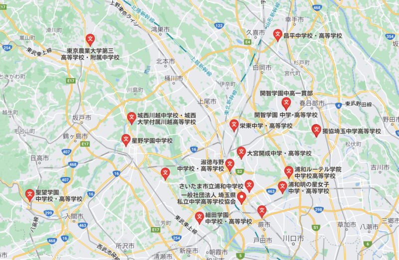 埼玉県私立中学校地図